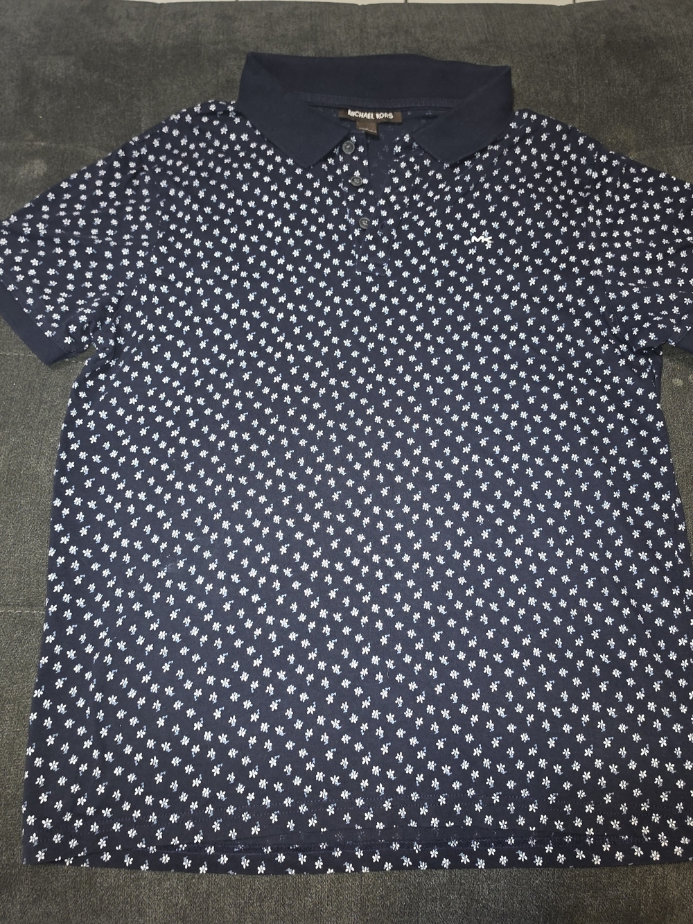Michael Kors Men’s Navy Polo Shirt with White Micro Print